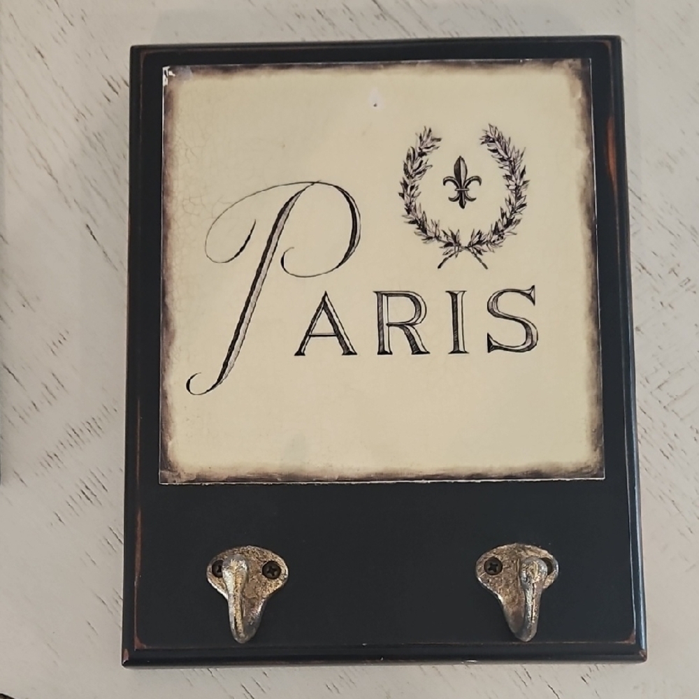 Paris Wall Hook Plaque - Black and Cream